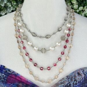 White House Black Market Multi-Gemstone Beaded Strand Pink Pearl Barbie Necklace